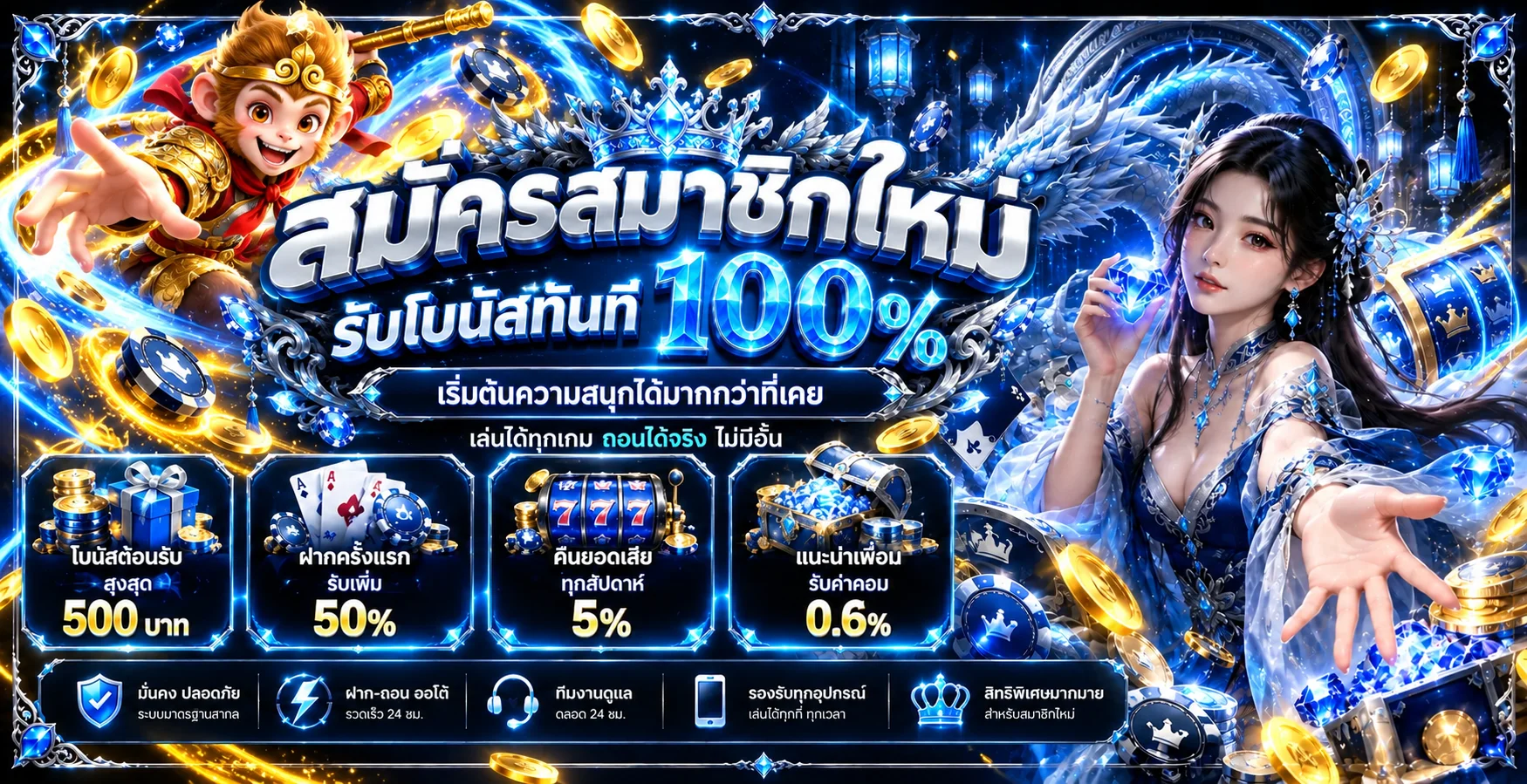 ภาพประกอบ สล็อตออนไลน์ BALANCE24 โทนฟ้าและทอง